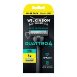 Бритва мужская Wilkinson Sword Quattro 4 Skin Protection 4 лезвия с алмазным покрытием, защитная сетка, полоска с алоэ, станок и 5 сменных кассет — фото 1