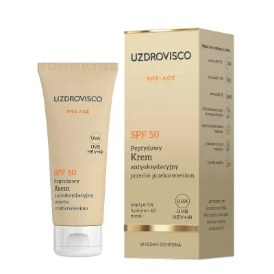 Крем для лица Uzdrovisco Pre-Age пептидный антиоксидантный SPF 50, от пигментации, oil-free, 50 мл