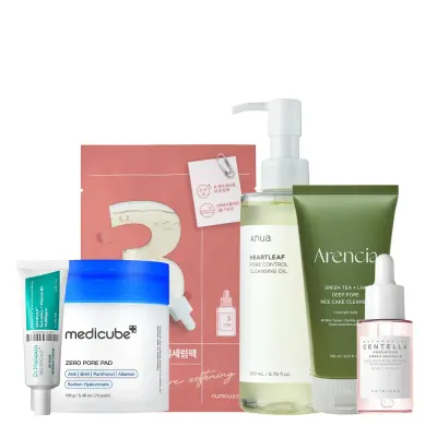 Набор ухода за лицом K-Beauty PORE MINIMIZER Starter Pack 6 средств: гель 150 мл, гидрофильное масло 200 мл, пэды 70 шт, сыворотка 30 мл, крем 50 г и маска