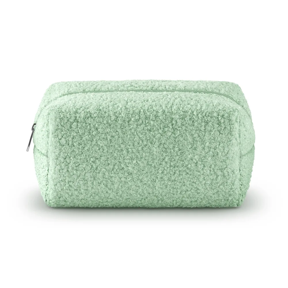 Косметичка KIKO Milano Teddy Touch Beauty Bag с эффектом плюша, мятно-зеленая, серебристая ручка, 20x11x10 см
