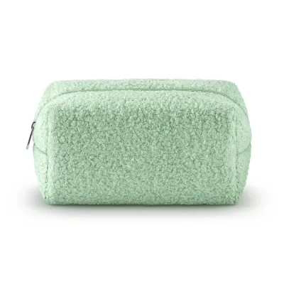 Косметичка KIKO Milano Teddy Touch Beauty Bag с эффектом плюша, мятно-зеленая, серебристая ручка, 20x11x10 см