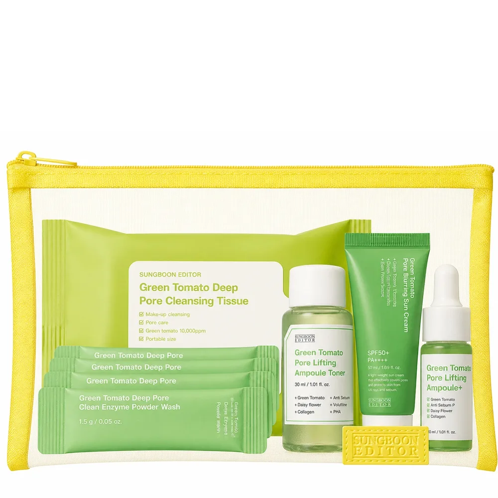 Набор для ухода за лицом Sungboon Editor Green Tomato Travel Kit дорожный: салфетки, энзимная пудра, тоник, сыворотка и крем с SPF