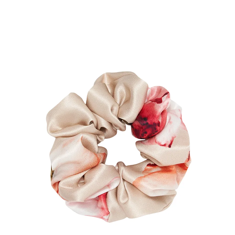 Резинка для волос Almania Scrunchie шёлковая с пионами, цветочный принт, цельная без стыков, 1 шт