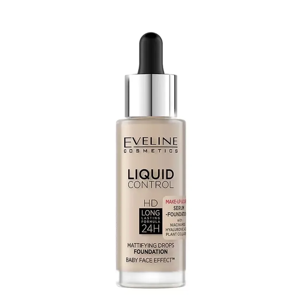 Тональный крем Eveline Cosmetics Liquid Control HD 10 Light Beige с ниацинамидом, матовый, пипетка, 32 мл