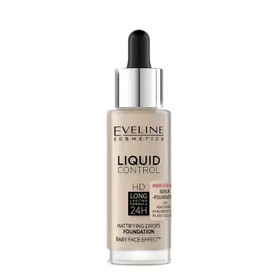 Тональный крем Eveline Cosmetics Liquid Control HD 10 Light Beige с ниацинамидом, матовый, пипетка, 32 мл
