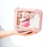 Косметичка дорожная MINTI Collection Large Travel Bag прозрачная, на молнии, светло-розовая, 24 x 7 x 18 см — фото 4