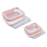 Набор косметичек дорожных MINTI Collection Travel Bag SET прозрачные на молнии, 2 шт: Medium 19 x 15 см + Large 24 x 18 см, светло-розовые — фото 1