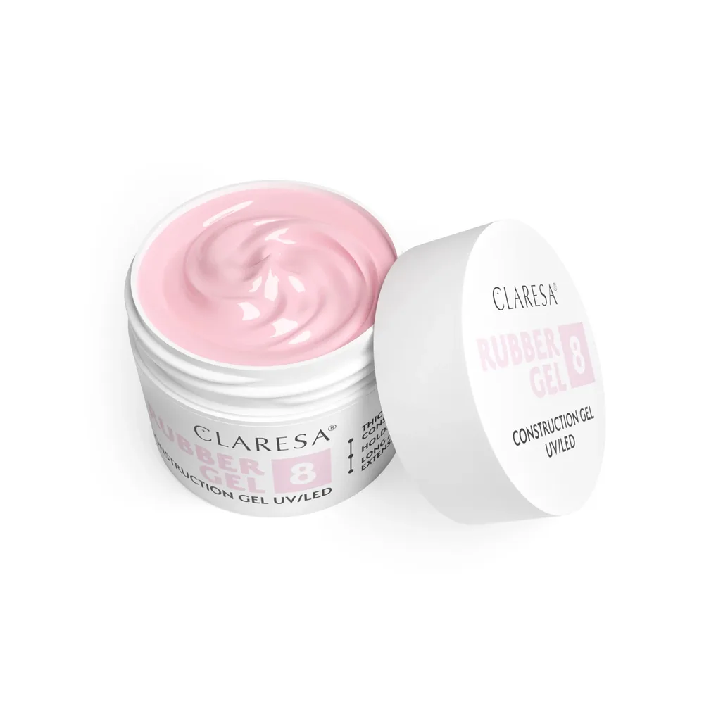Гель строительный Claresa Nails Rubber Gel 08 нюдовый для наращивания длины на формах, лампа UV/LED