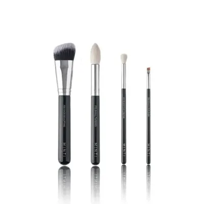 Набор кистей для макияжа лица и глаз MINTI Collection Basic Set 4 шт белый козий и синтетический ворс, деревянные ручки