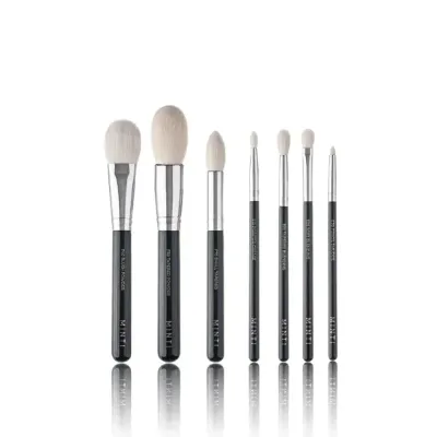 Набор кистей для макияжа лица и глаз MINTI Collection Lux Set 7 шт белый козий и синтетический ворс, деревянные ручки