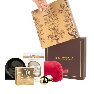 Подарочный набор для лица SunewMed+ Christmas SET GOLD патчи под глаза XXL 60 шт, маска и бальзам для губ, 6 предметов