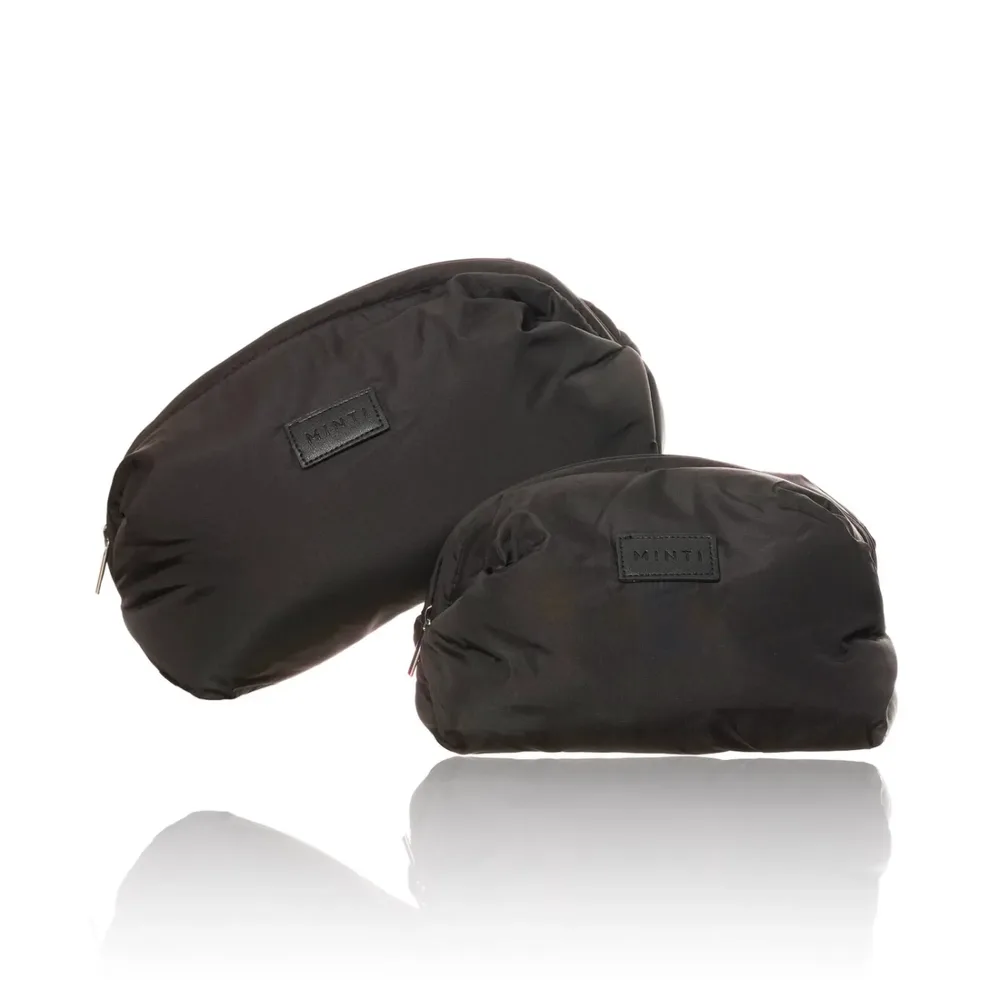 Набор косметичек мягких MINTI Collection Pillow Puff Bag объёмные, 2 шт: Large 27 x 14,5 x 17 см + Small 20 x 13,5 x 16 см, чёрные