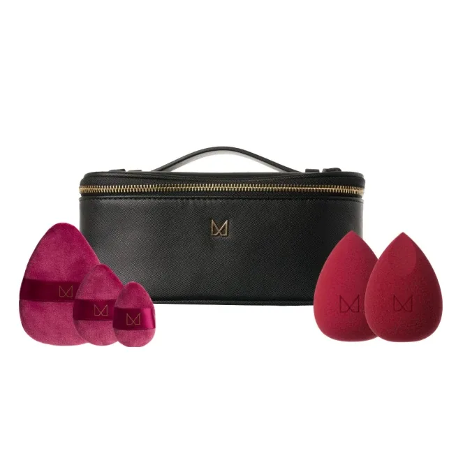 Подарочный набор M BRUSH by Maxineczka косметичка Weekender Bag черная + пуховки Powder Puff Trio 3 шт + спонж для макияжа Burgundy