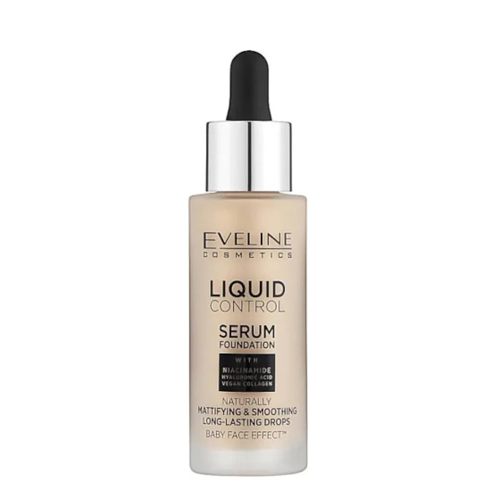 Тональный крем Eveline Cosmetics Liquid Control HD с ниацинамидом, оттенок 003 Ivory Beige, флакон с пипеткой