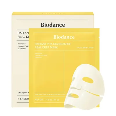 Маска для лица гидрогелевая Biodance Radiant Vita Niacinamide Real Deep Mask с ниацинамидом, для сияния и ровного тона, набор 4 шт