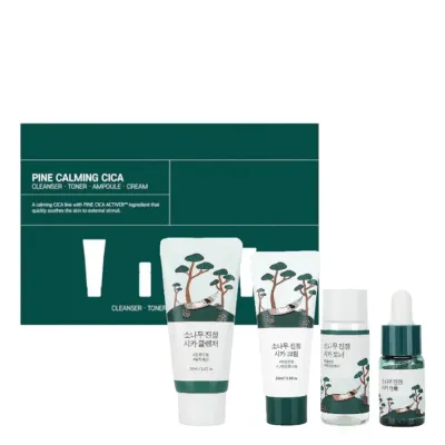 Набор для лица ROUND LAB Pine Calming Cica Trial Kit мини-формат, успокаивающий уход, 4 средства