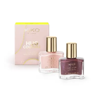 Набор лаков для ногтей KIKO Milano Hug Couture Close To You Nail Lacquer Duo нейтральная база 10 мл + блестящий топпер 10 мл, оттенок 02 Wrapped In Two