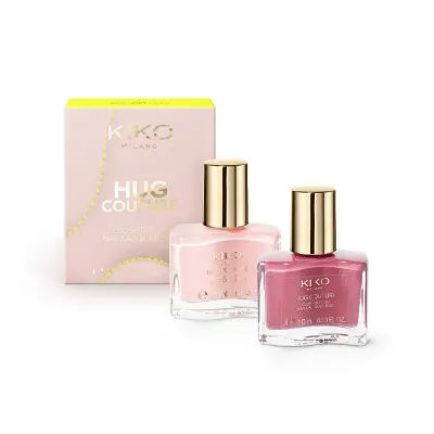 Набор лаков для ногтей KIKO Milano Hug Couture Close To You Nail Lacquer Duo нейтральная база 10 мл + блестящий топпер 10 мл, оттенок 01 Prep And Fluff