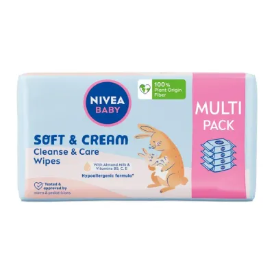 Влажные салфетки NIVEA Baby Soft & Cream детские биоразлагаемые, 4х57 шт