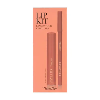 Набор для макияжа губ Pierre Rene Lip Kit 04 Warm Nude Fusion: карандаш 1,4 г + жидкая помада Vinyl Lips 8 мл