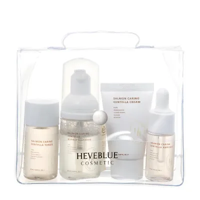 Набор миниатюр для лица Heveblue Salmon Caring Centella пенка 30 мл + тонер 25 мл + ампула 13 мл + крем 20 мл, дорожный