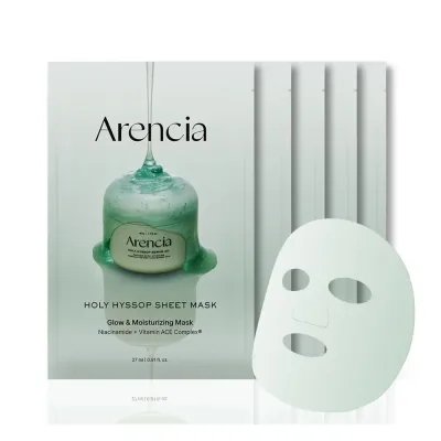 Маска для лица Arencia Holy Hyssop Sheet Mask тканевая увлажняющая успокаивающая с иссопом, набор 5 шт