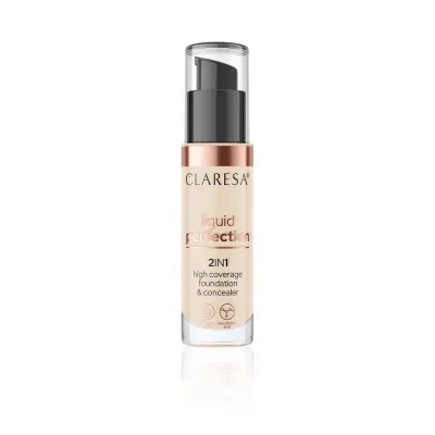 Тональный крем Claresa Liquid Perfection 2in1 102 Warm Medium плотное покрытие, бархатный финиш, 34 г