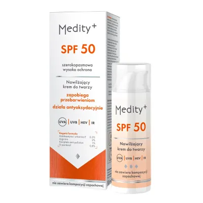Крем для лица Medity+ увлажняющий солнцезащитный SPF 50, с астаксантином, 50 мл