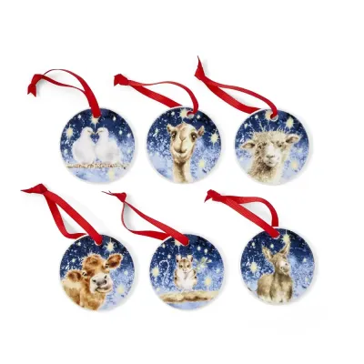 Royal Worcester Набор из 6 елочных вешалок Wrendale Designs 7 см, устойчивые