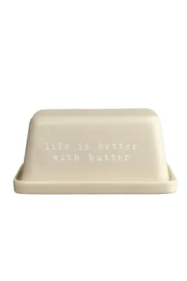 ASA Маслёнка Hey! 16x11x7,5 см бежевая с надписью Life Is Better With Butter