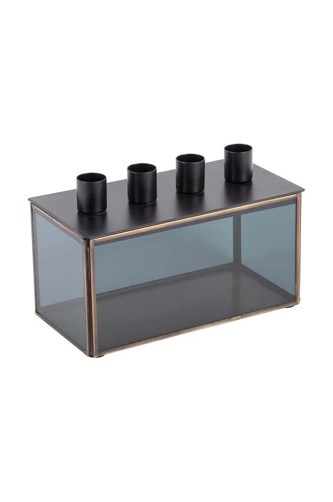 Подсвечник Present Time Boxed Rectangle, стекло, 13 см, чёрный