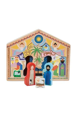 Новогоднее украшение &K Amsterdam ukladanka drewniana - szopka The Crib, дерево, 3 см