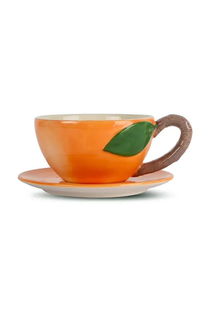 Чашка с блюдцем Byon Peach, каменная керамика, 300 мл, оранжевый