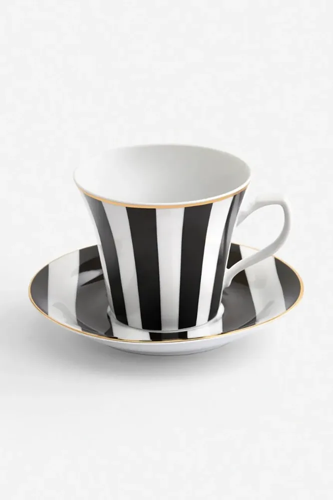 Чашка с блюдцем La Mania Stripes, фарфор, 200 мл, разноцветный