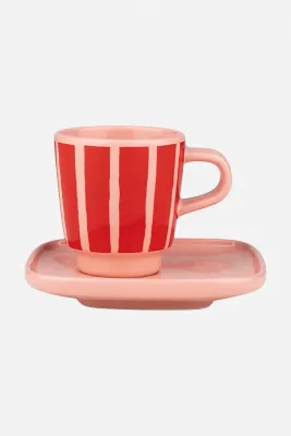 Чашка с блюдцем Marimekko, каменная керамика, 50 мл, красный