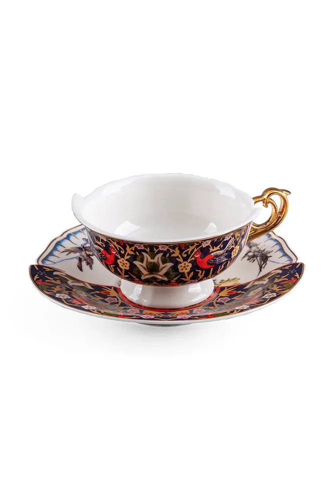 Чашка с блюдцем Seletti, фарфор, 200 мл, разноцветный