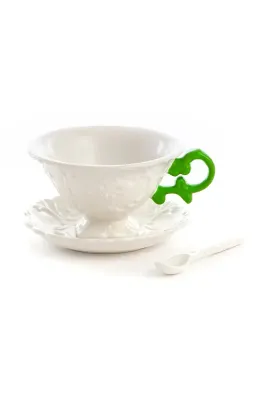 Чашка с блюдцем Seletti 09858.VER, фарфор, 300 мл, белый